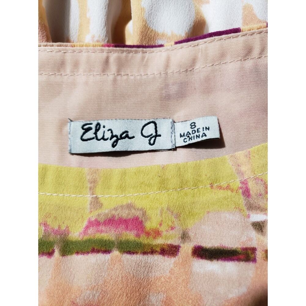 Eliza J. Blouson Dress Women's Size 8 Multicolor‎ Print Short Sleeve Knee Length - Picture 6 of 10